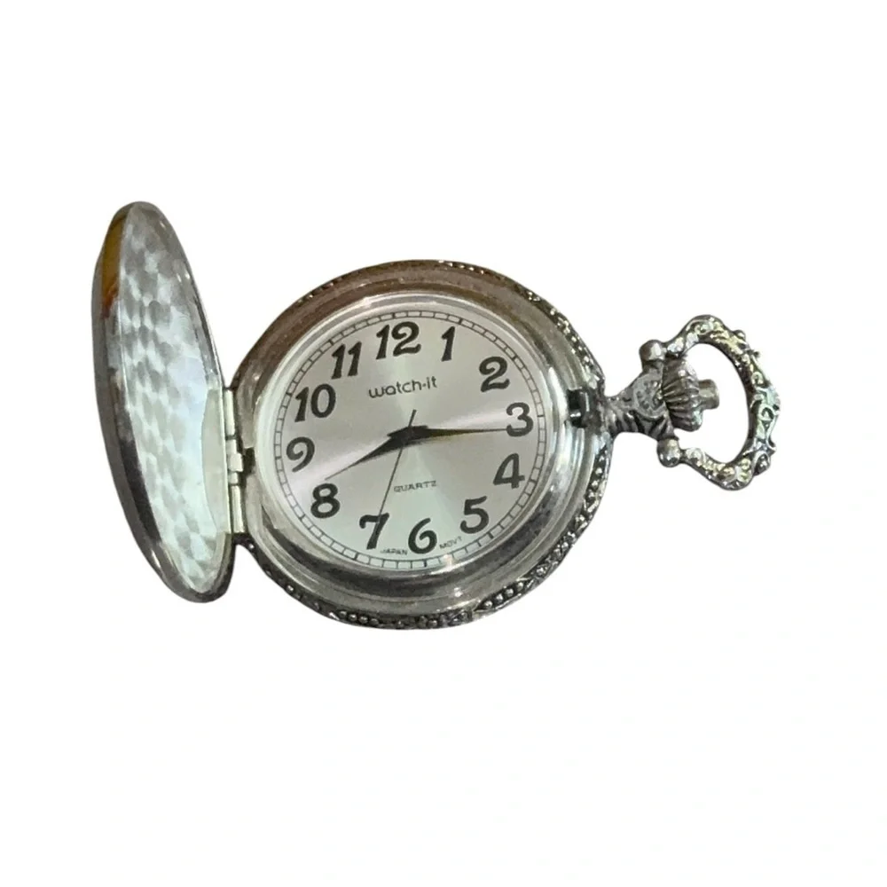 Watch-It Quartz Pocket Watch Semi Truck Design Silver Tone Vintage Style